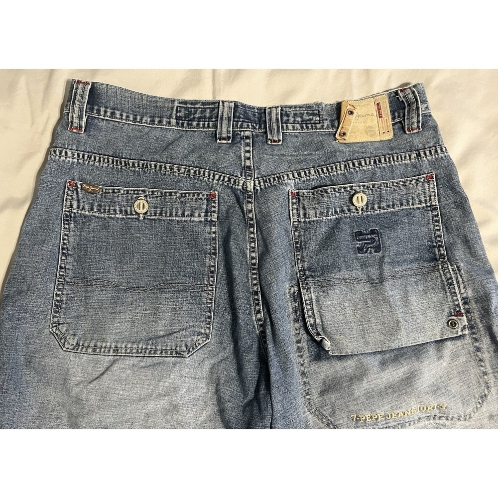 Vintage Pepe Jean Shorts Denim Carpenter Y2K Baggy Skater Blue 38 - Picture 8 of 16